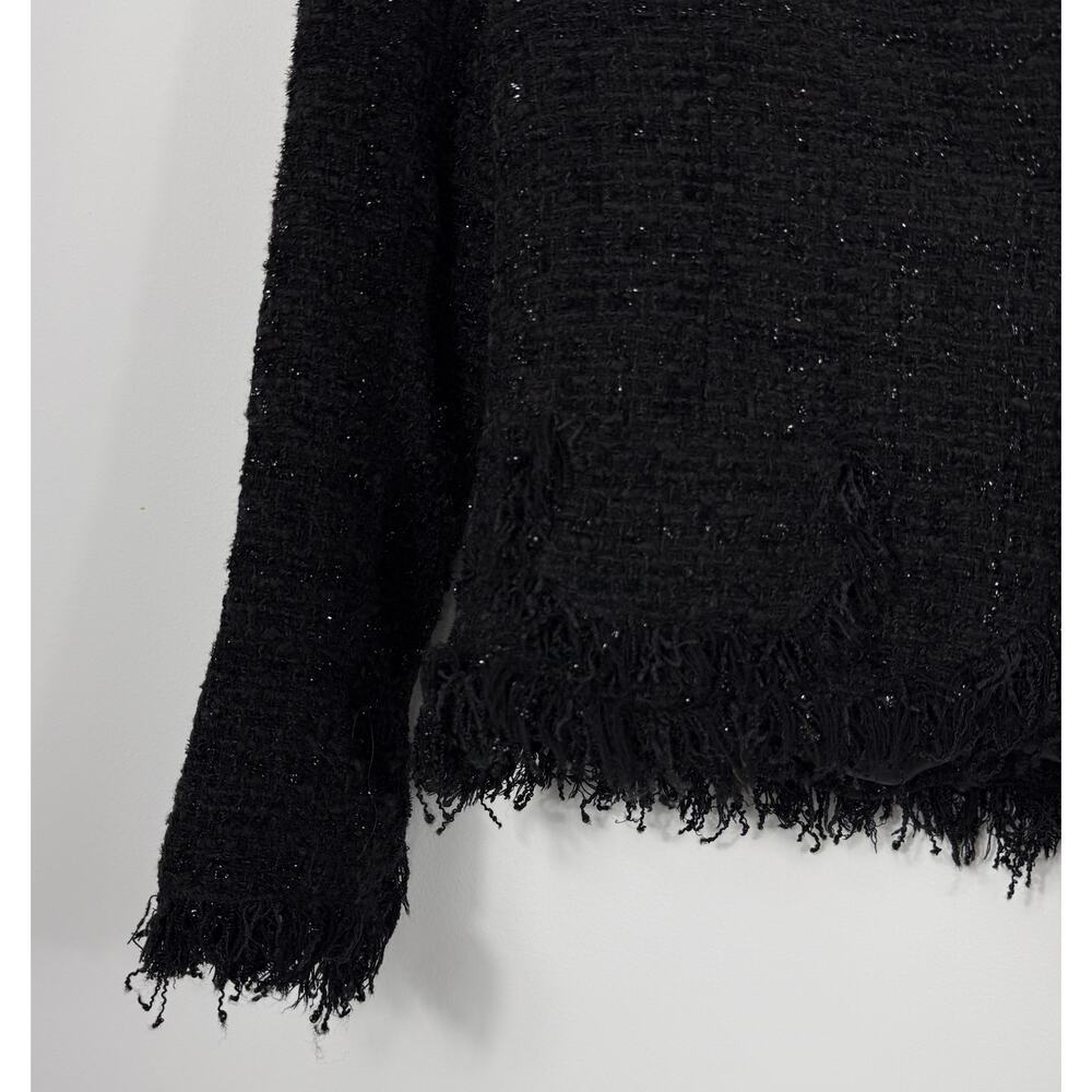 Jossie's Couture Black Frayed Tweed Jacket fringed hem and cuffs glitter Sz S - Picture 4 of 7
